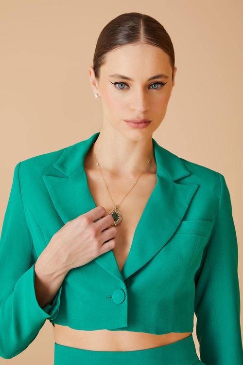 Blazer Cropped Alfaiataria - Verde Esmeralda