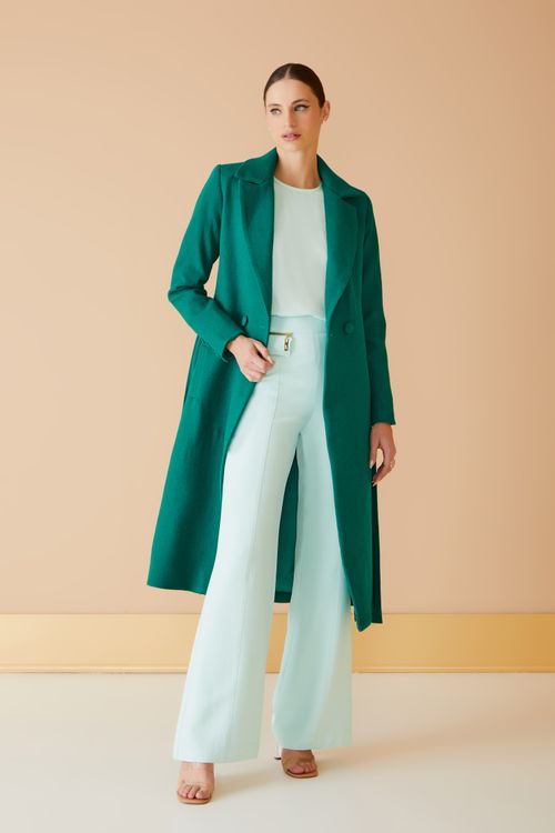 Casaco Trench Coat Lã - Verde Esmeralda