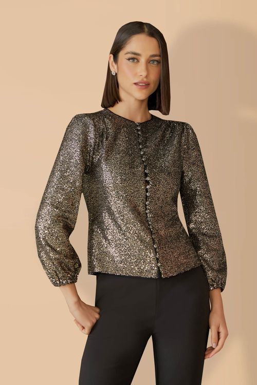 Blusa Paetê Detalhe Botões - Ouro