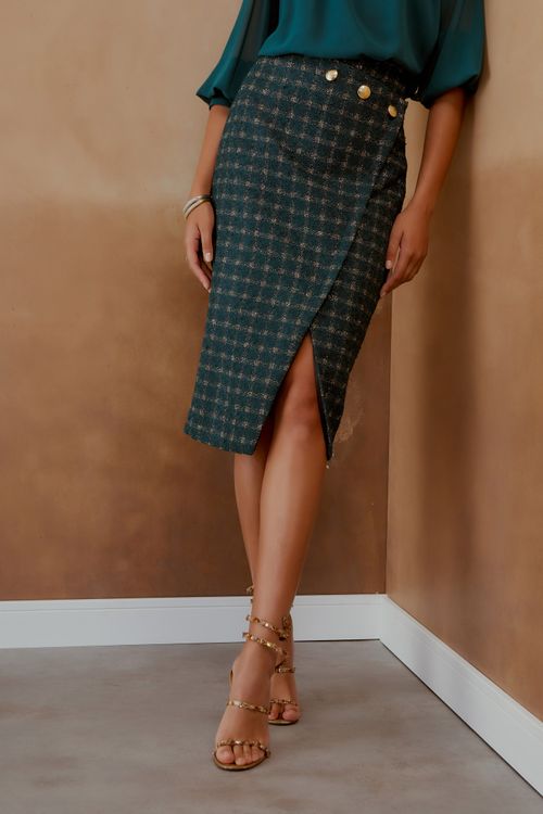 Saia Midi Tweed Hera - Verde Hera