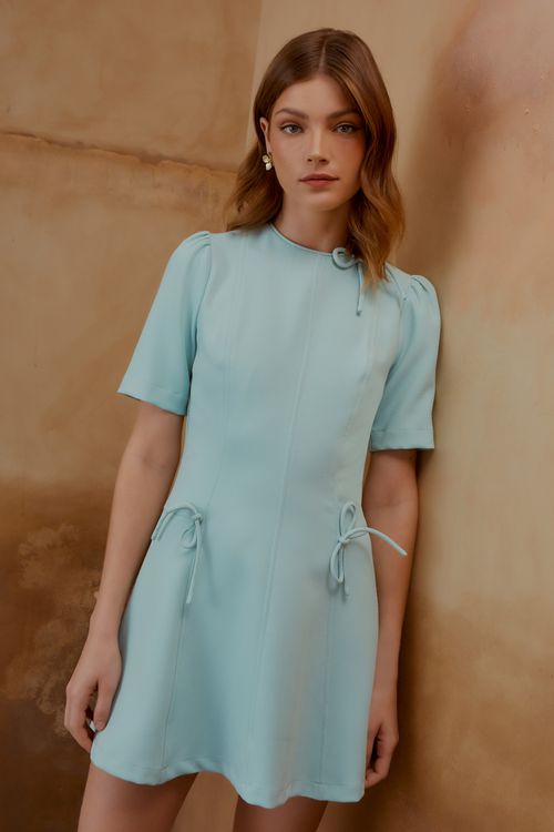 Vestido Curto Recortes Laços - Verde Espuma