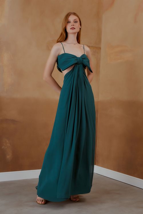 Vestido Longo Decote Laço - Verde Hera