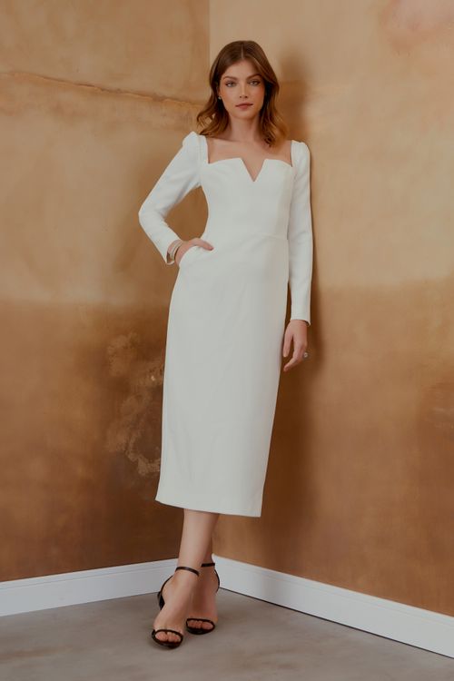 Vestido Midi Decote v - Off White