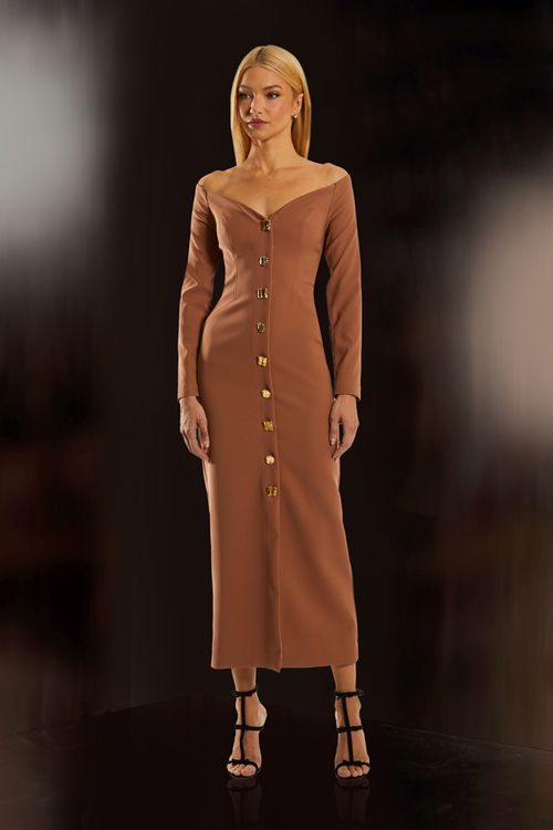 Vestido Midi Lavínia - Camel Firenze