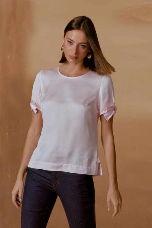 Blusa Laço Manga - Rosa Nevoa