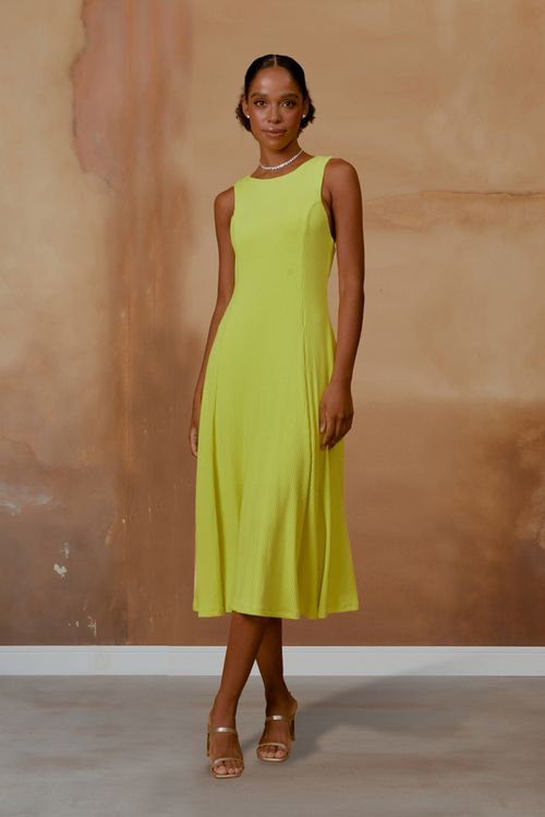 Vestido Midi Nadador Zíper - Amarelo Aurora