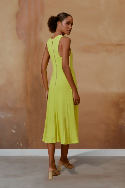 Vestido Midi Nadador Zíper - Amarelo Aurora