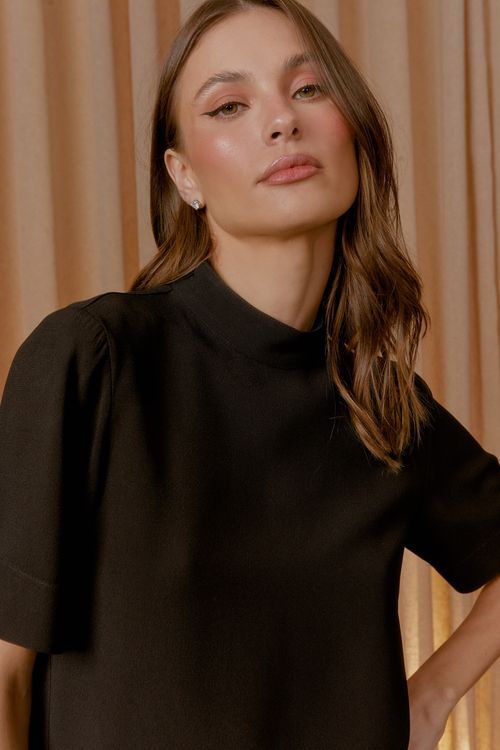 Blusa Crepe Gola Alta Gota - Preto