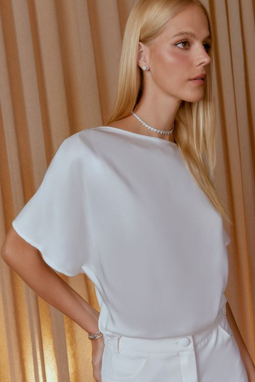 Blusa Ombro Pregas e Lateral - Off White