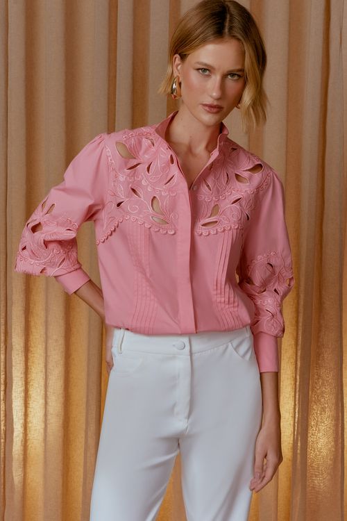 Camisa Detalhe Rechilieur Color - Rosa Cora