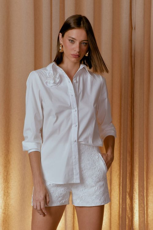 Camisa Detalhe Flor - Off White