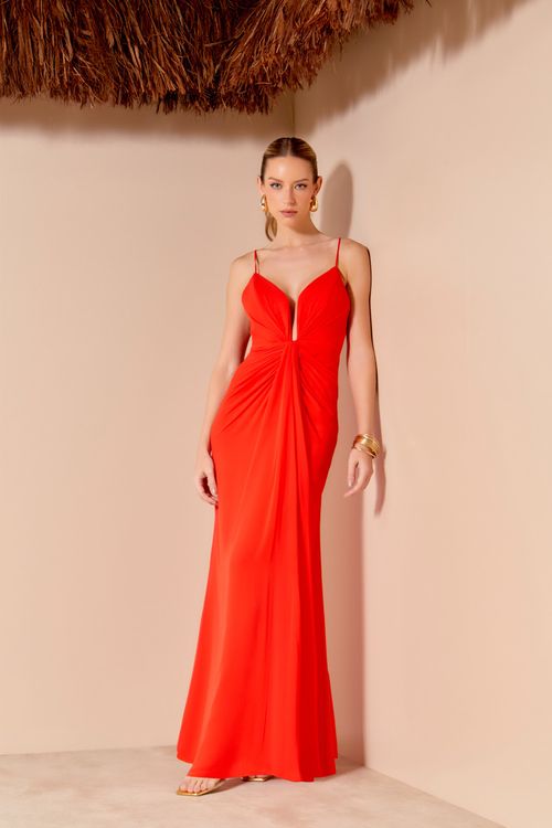 Vestido Longo Decote - Vermelho Aretha