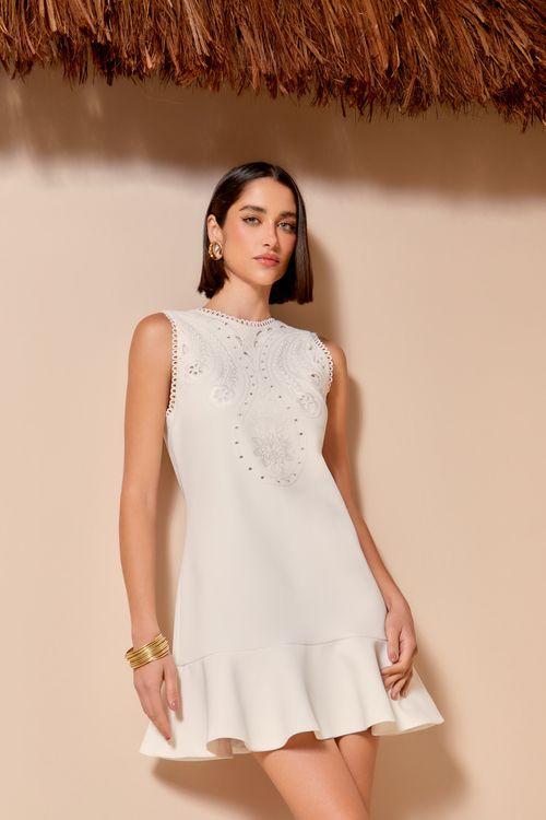 Vestido Curto Richelieu Detalhe Costas - Off White