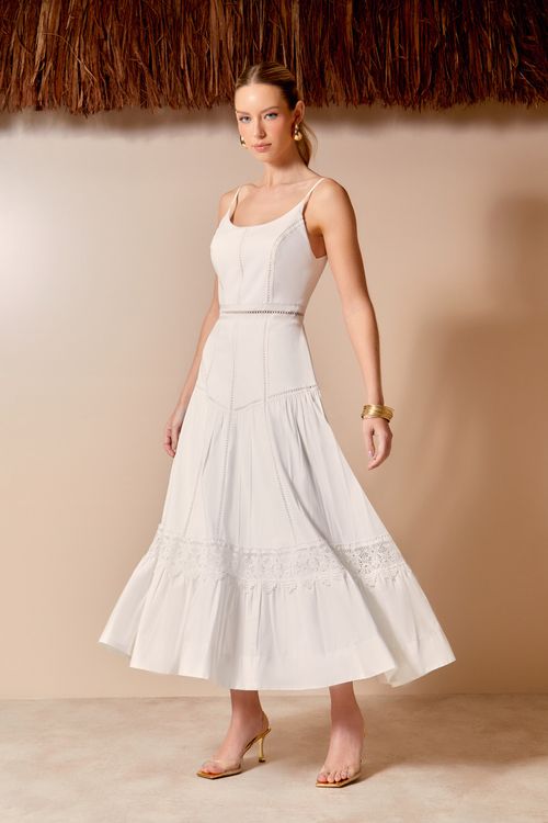 Vestido Midi Entremeios Recortes - Off White