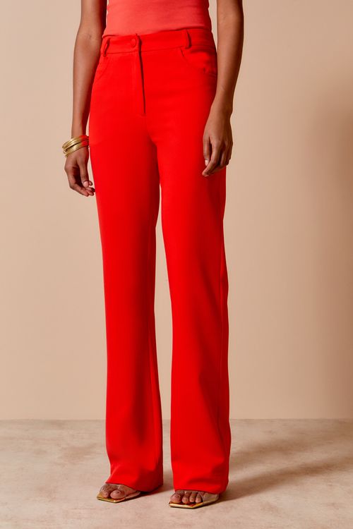 Calça Bolso Lapela Pregas - Vermelho Aretha