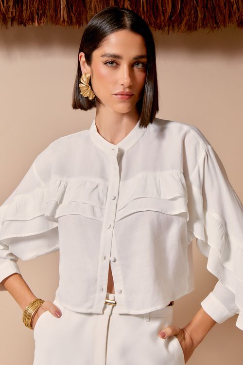 Camisa Babado Duplo - Off White