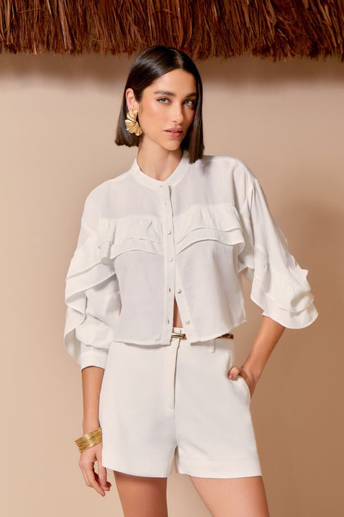 Camisa Babado Duplo - Off White