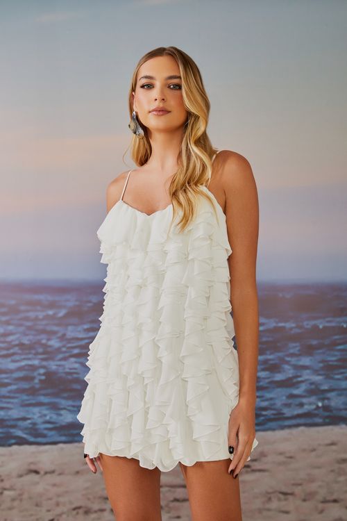 Vestido Curto Anne Babados Verticais - Off White