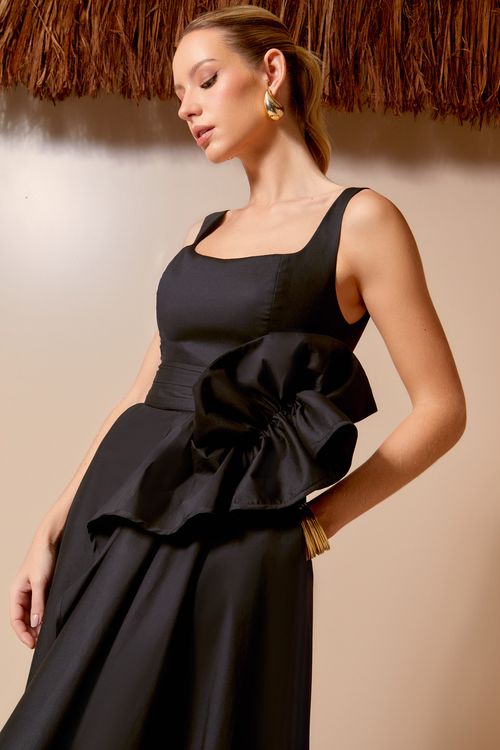 Vestido Midi Laço Lateral - Preto