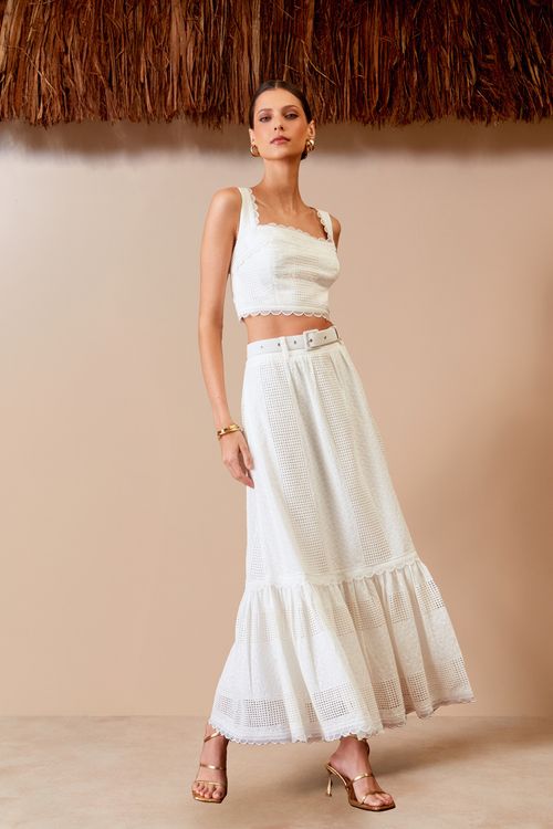 Saia Midi Cinto Forrado - Off White