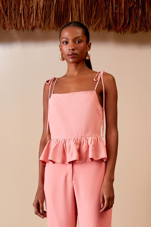 Blusa Cropped Babado Alça - Rosa Cora