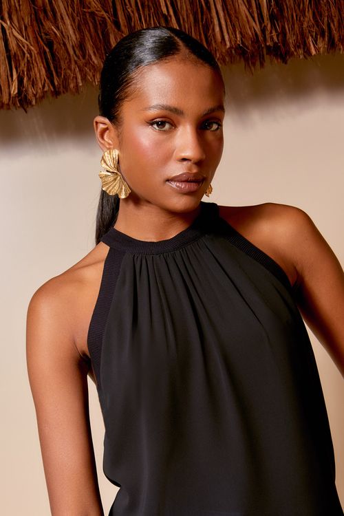 Blusa Transparência Detalhe Canelado - Preto