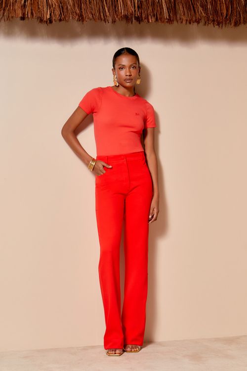 Calça Bolso Lapela Pregas - Vermelho Aretha