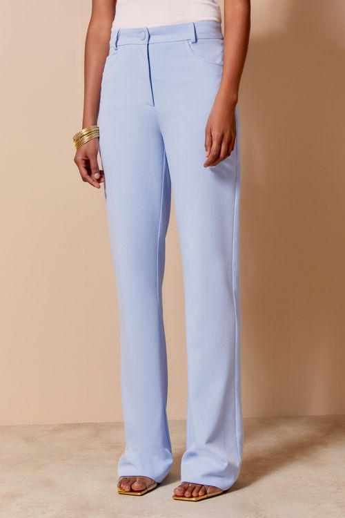 Calça Bolso Lapela Pregas - Azul Brigitte