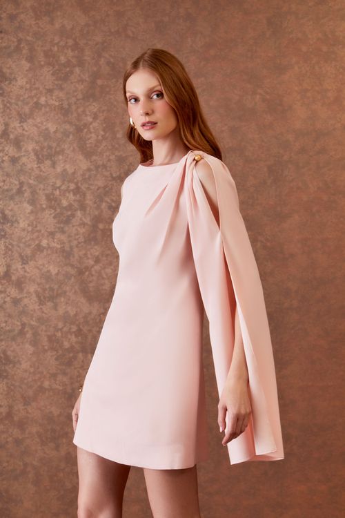 Vestido Detalhe Broche Faixa Ombro - Macaron