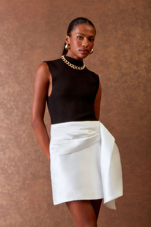Saia Curta Pala Drape - Off White