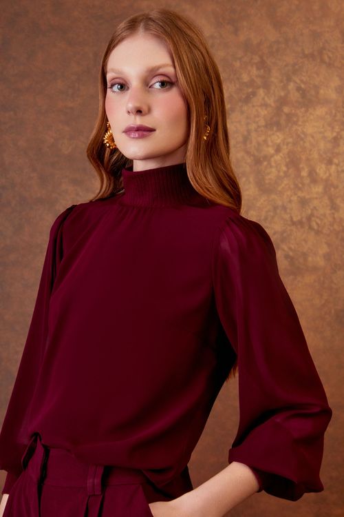 Blusa Manga Longa Detalhe Canelado - Bordeaux