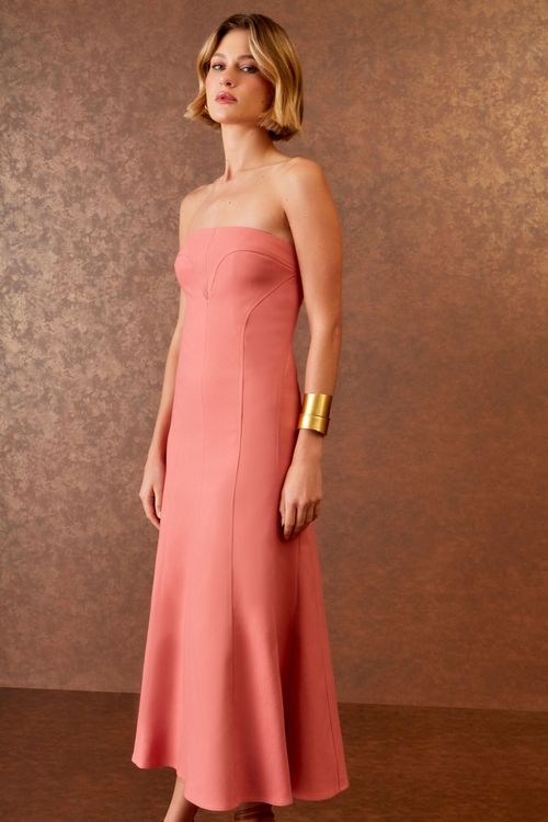 Vestido Midi Recortes Detalhe Decote - Blush