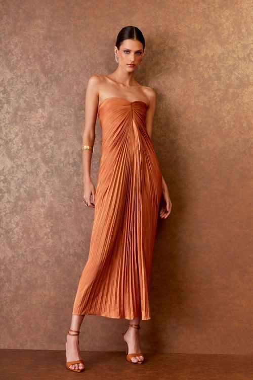 Vestido Midi Plissado - Caramel