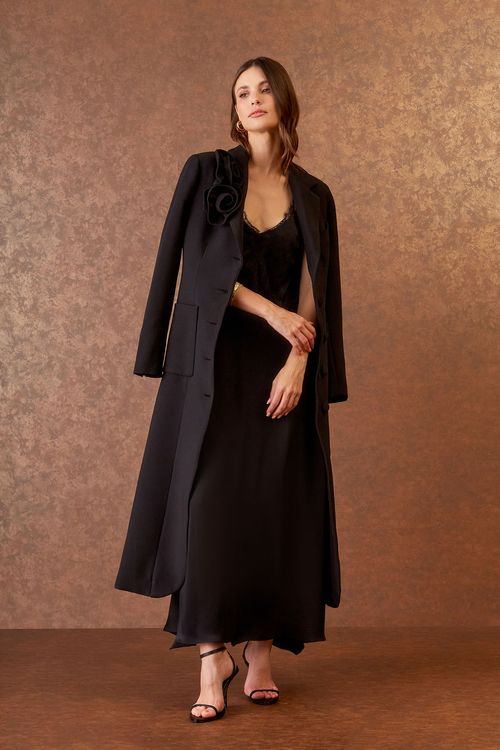 Vestido Longo Recortes - Preto