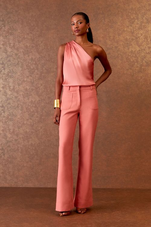 Calça Reta Bolsos Frente - Blush