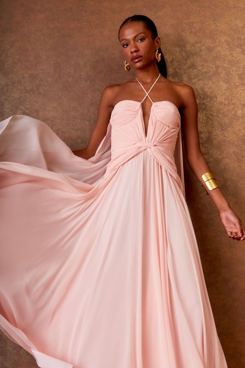 Vestido Longo Decote Capa - Macaron