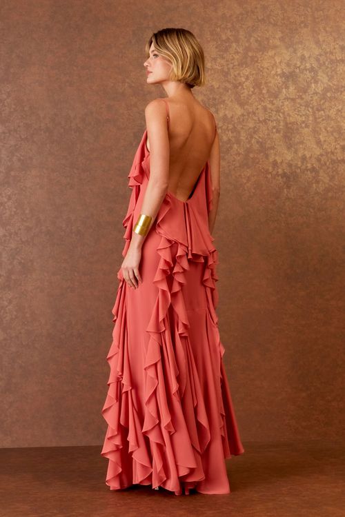 Vestido Longo Babados Volant