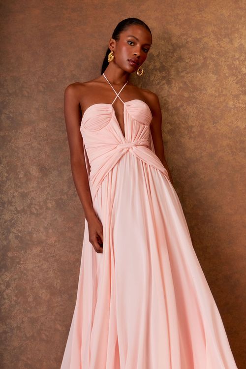 Vestido Longo Decote Capa - Macaron