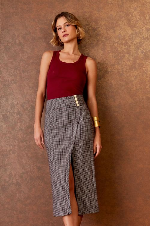 Saia Midi Clericot Fivela - Bordeaux