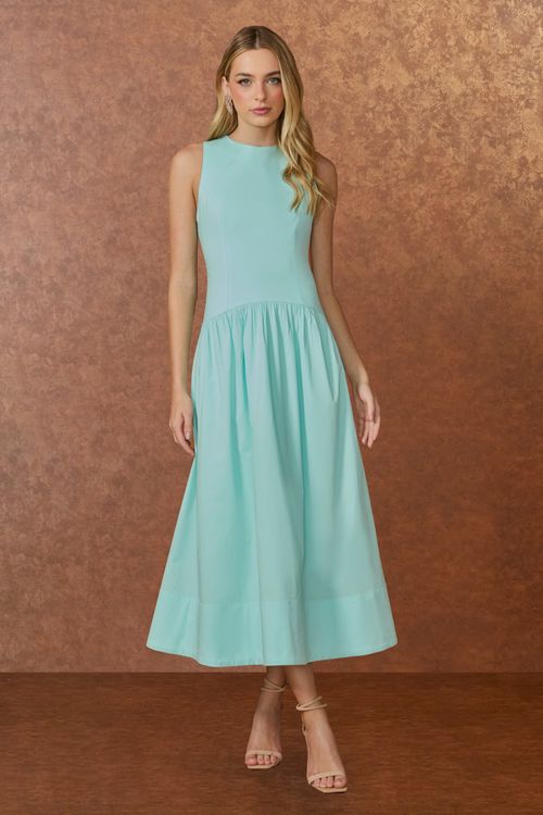 Vestido Midi Tricoline - Ciel