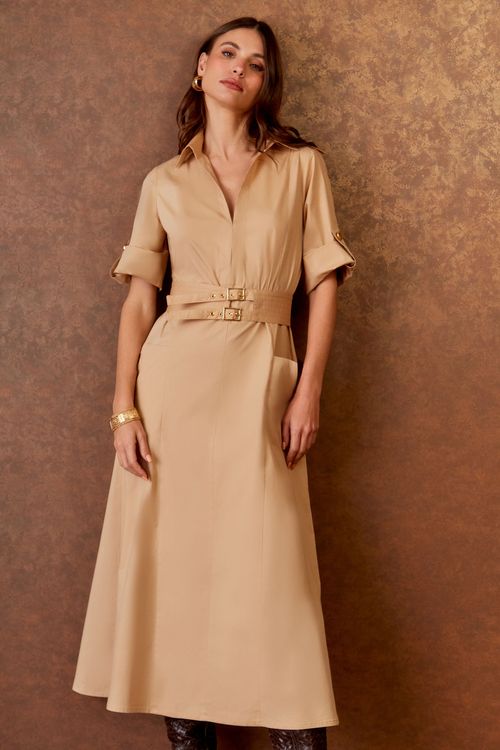 Vestido Midi Manga Aleta - Brulee