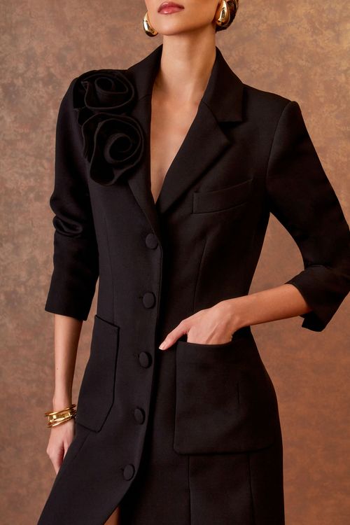 Sobretudo Crepe Classic Flor - Preto