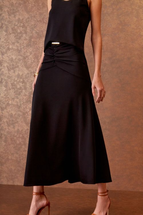 Saia Midi Pala Pregas - Preto