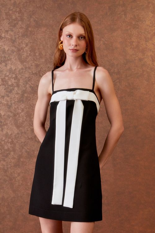 Vestido Curto Bicolor - Preto/Off White