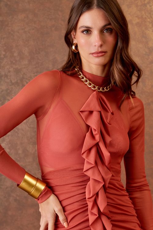 Vestido Midi Tule Babado - Blush