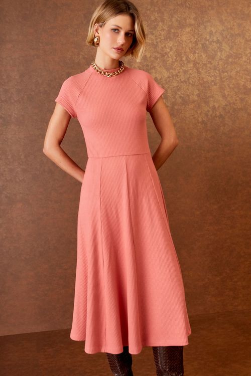 Vestido Midi Canelado - Blush
