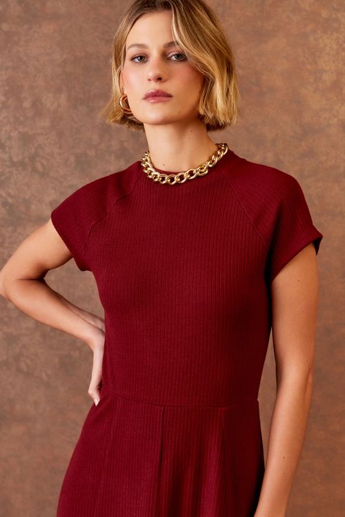 Vestido Midi Canelado - Bordeaux