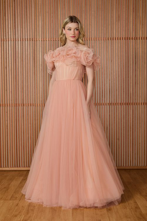 Vestido Longo Thássia Flores - Peach