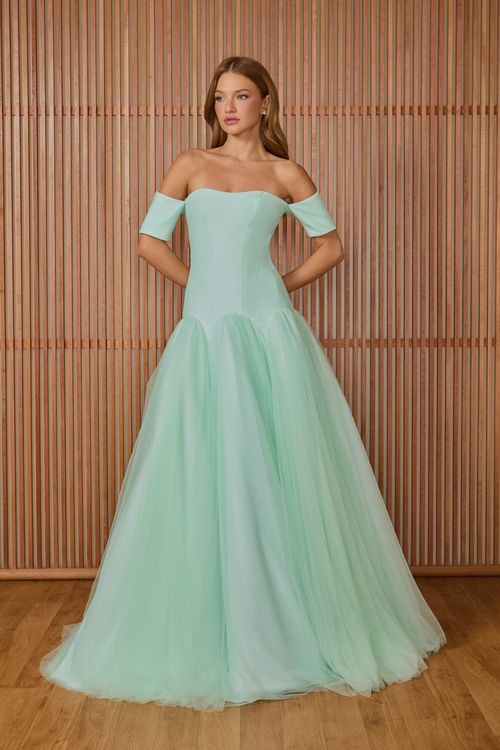 Vestido Longo Gabriela Tule - Mint