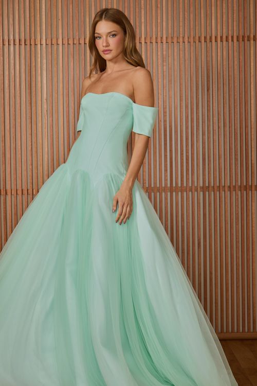 Vestido Longo Gabriela Tule - Mint